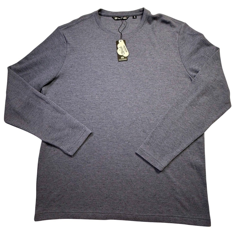 TravisMathew Cloud Waffle Crew Mens Blue Long Sleeve Shirt 1MW447 XXL NEW-2597